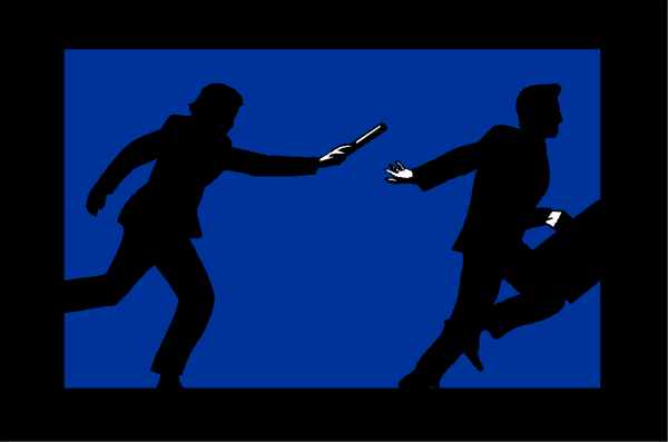 The image shows a black silhouette of two men dancing with each other against a blue background inside what appears to be an elevator car.