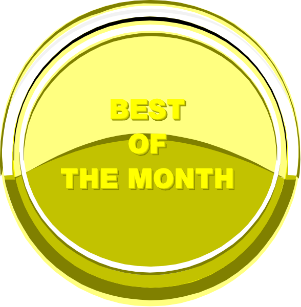 The image shows two circular badges with a yellow background featuring text that reads "BEST OF THE MONTH" on each side of an emblem resembling a gold medal.