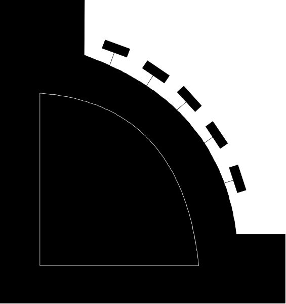 The image shows a simple black and white line drawing of an abstract shape resembling a partial cone with two lines forming its base at different angles to each other on either side.