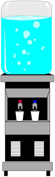 The image shows a vending machine with blue liquid inside it on top of what appears to be an ice cream cone shape base, placed in front of a wall that has two red buttons at its bottom right corner.