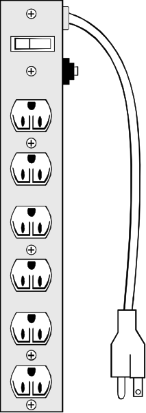 The image shows a collection of power outlets with cords plugged into them on what appears to be an instructional diagram for wiring electrical devices in various configurations.
