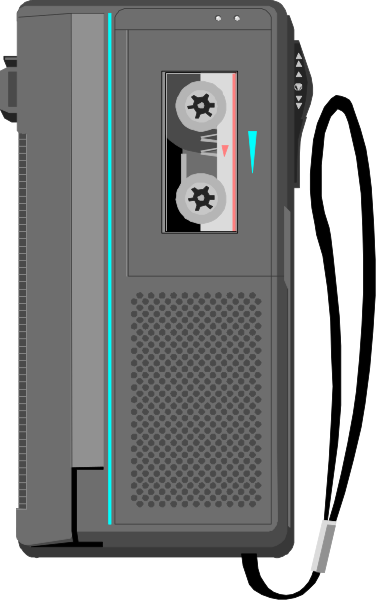 The image shows a cassette tape player with an open door revealing its internal components against a neutral background.
