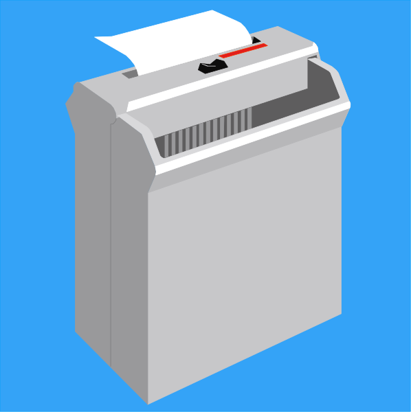 The image shows a gray printer with paper coming out of it on top against a blue background.