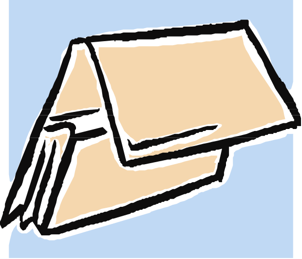 The image shows a cartoon of an envelope with its flap open on top against a blue background; there is no text present in this clip-art illustration.
