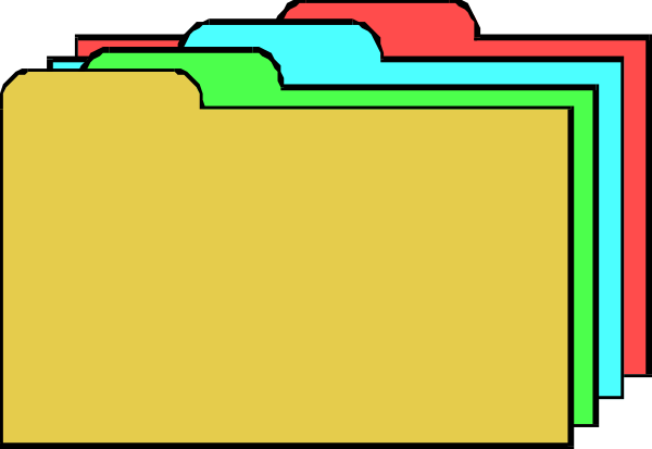The image shows a collection of colorful folders stacked on top of each other against what appears to be an office wall background with various shades of gray tones.