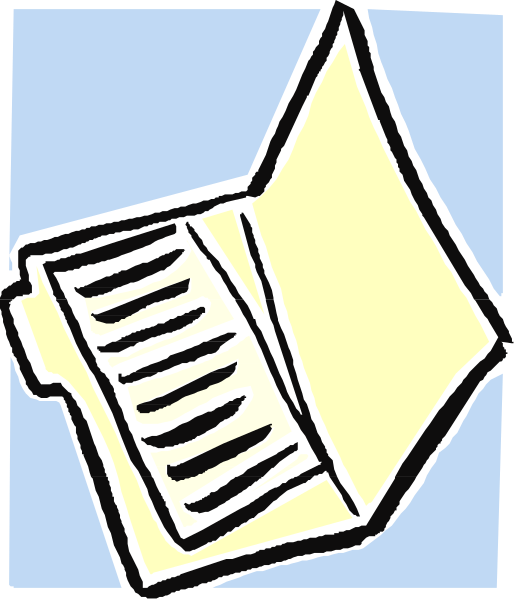 The image shows a cartoon of an open envelope with musical notes inside it on top of what appears to be paperwork, suggesting that music is being used as part of some administrative process.
