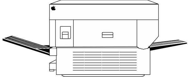 The black and white illustration shows a printer with paper coming out of it on top of what appears to be an air conditioner unit in front of which there is another object that looks like a small refrigerator, all set against a dark background.