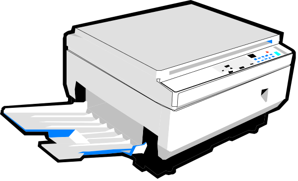 The image shows a white printer with control buttons on its front panel against a black background.