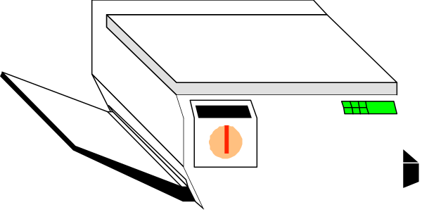 The image shows a printer with an open door revealing its interior components against a gray background.