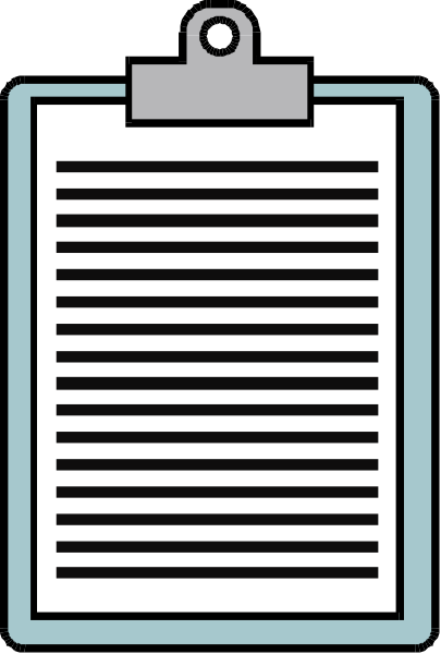 The image shows a digital representation of an electronic clipboard with paperwork attached to it against a gray background.