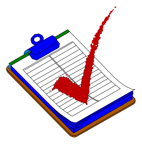The image shows a digital representation of an open checklist with red ink highlighting it as "checked" on top right corner against white background; there is no text in this clip-art illustration.