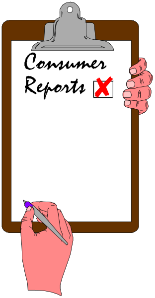 The image shows a person holding up an erasable board with "Consumer Reports" written on it next to a checkmark in red ink.