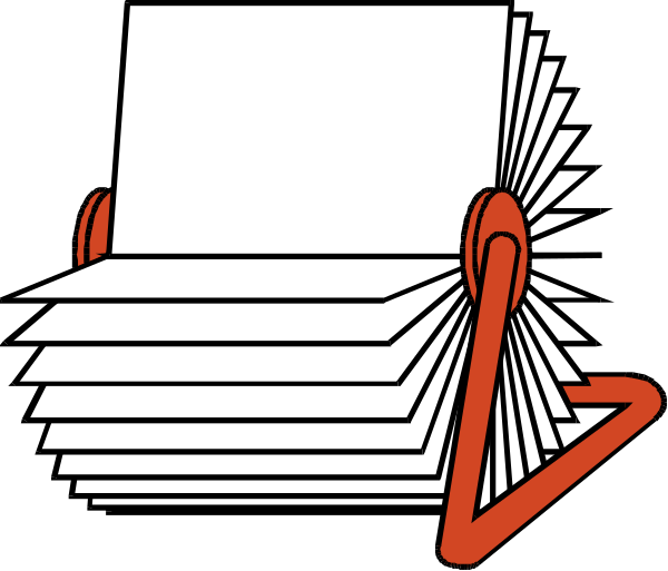 The image shows a black and white cartoon of an office scene with stacks of papers on top of each other being pushed by two red paper clips into what appears to be a shredder at bottom right, suggesting destruction or disposal of documents.