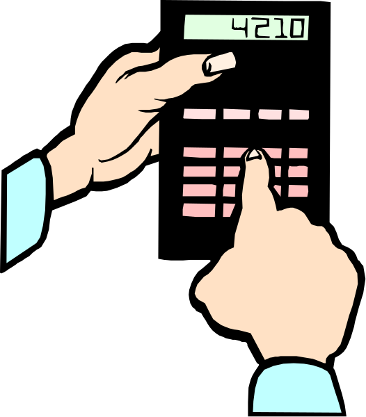 The illustration shows a person pressing buttons on an electronic device with numbers displayed above them; it appears to be a calculator or cash register given its design.
