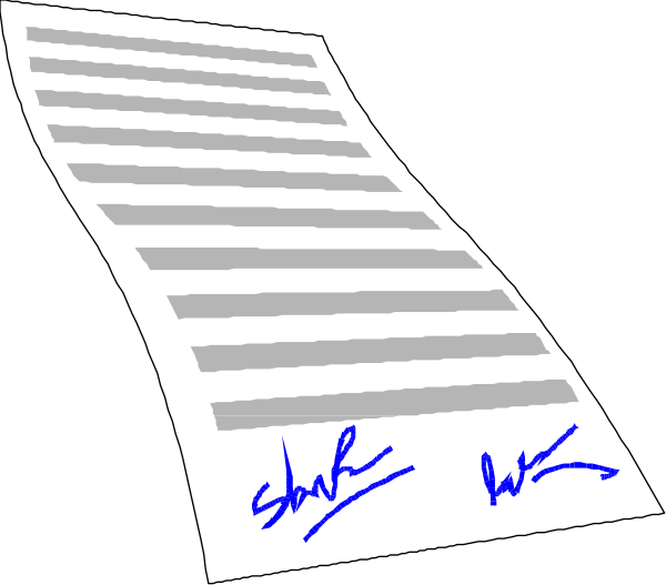 The image shows two pieces of paper with text on them placed side by side against a dark background; there is no visible content in either piece of paper except for signatures at bottom right corners where names "Shane" and "Wesley" appear, suggesting that these may be the individuals who signed or are associated with the documents.