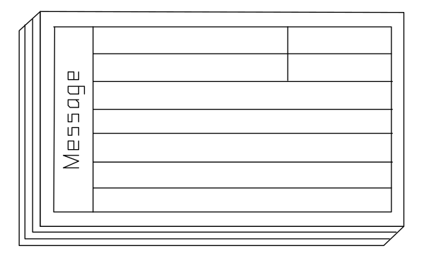 The image shows a simple black and white illustration of an envelope with text inside it on top of what appears to be a table surface in front of another object that is partially visible at its bottom edge but obscured by the envelope, suggesting this could represent a message or note being placed there for someone else.