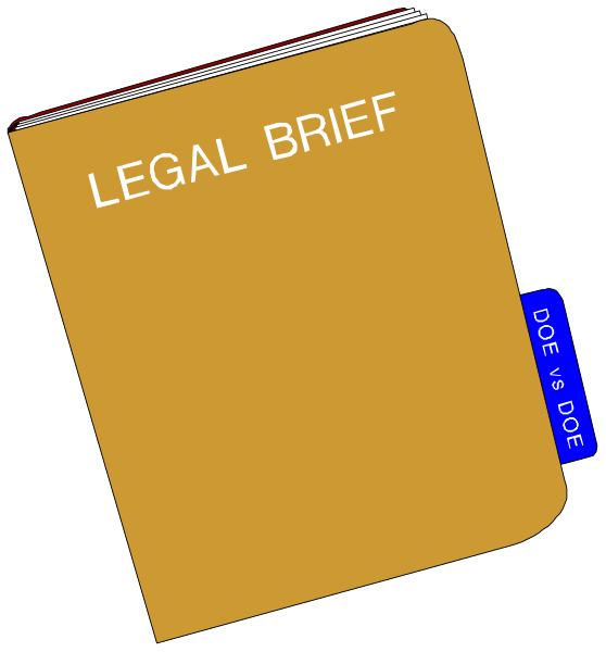 The image shows a yellow legal brief with text on it that reads "legal Brief" along its spine edge.
