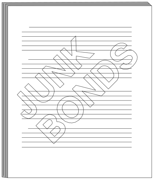 The image shows a white piece of paper with black text that reads "JUNK BONDS" on it.