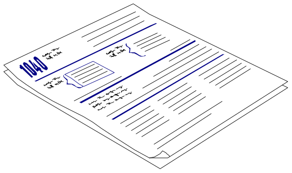The black and white illustration shows a document with text on it placed next to another similar looking paperwork item that is partially obscured by an overlaid piece of paper in front of it.