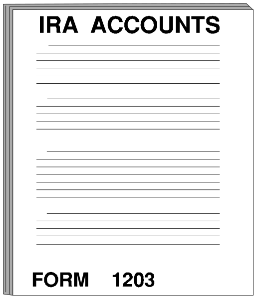 The image shows a black and white booklet with text that reads "IRA ACCOUNTS" at the top of its cover page.