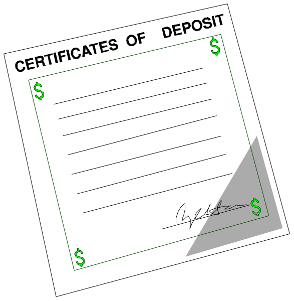 The image shows a black and white representation of two documents: on top, there is an authenticated deposit receipt with "Certificates of Deposit" written across it; below that, another document has been signed by someone named "Aaron," indicating its authenticity as well.