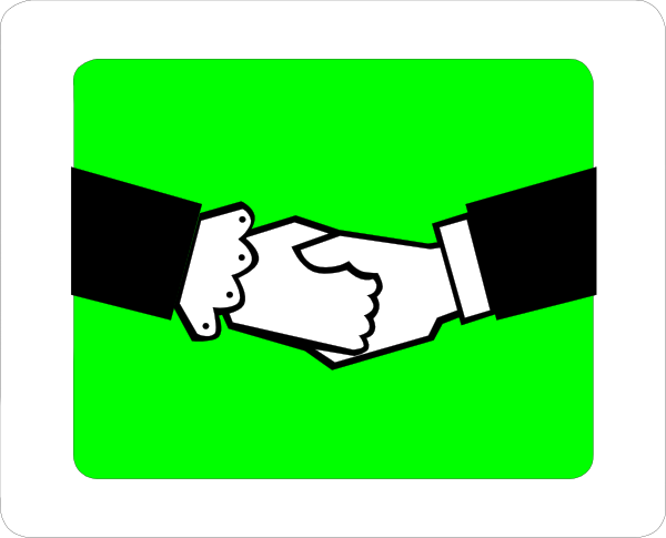 The image shows a handshake symbol on two separate signs with different backgrounds: green for "safe" and white for "not safe."