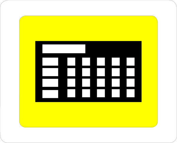 The image shows a digital icon with two distinct parts: on top left corner is an illustration of a calculator symbolizing math functions; below it to its right side appears as a yellow square containing black text, which seems like some sort of code or programming language syntax (either HTML tags or SQL commands).