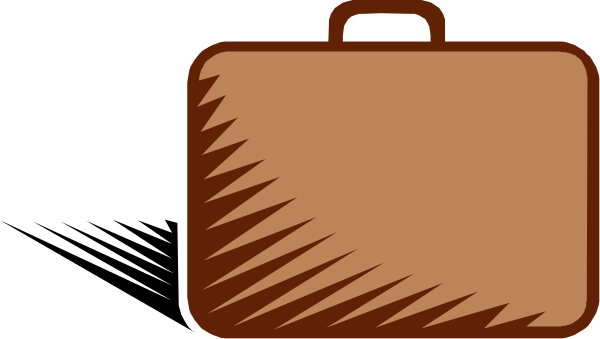 The image shows a brown suitcase with an apple logo on it against a gray background.