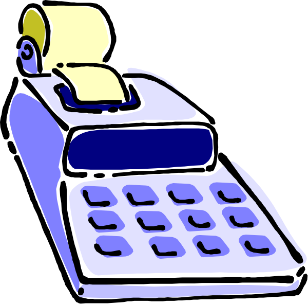 The image shows a cartoon of an office scene with two calculators on top of each other; there is no text present in this clip-art illustration.