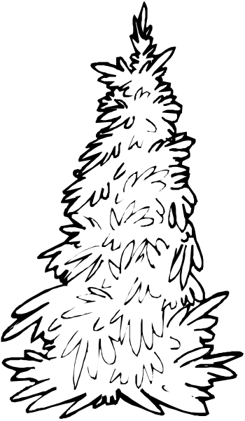 The black and white illustration shows a Christmas tree with snowflake patterns on its branches against an unseen background.
