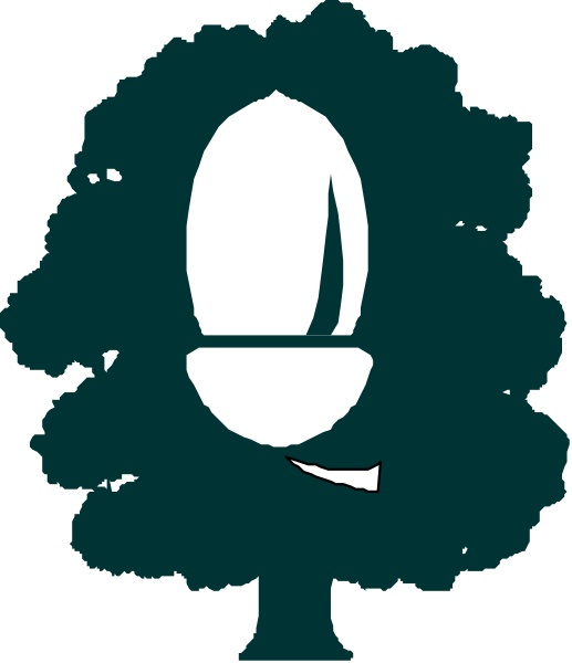 The image shows a black silhouette of an eggplant on top of what appears to be a tree with green leaves against a white background.