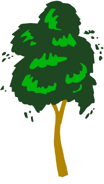 The image shows a simple line drawing of an evergreen tree with green needles against a dark background on what appears to be a computer screen displaying this artwork as part of its interface.