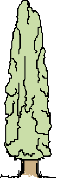 The image shows a pixelated pine tree with two distinct sections of green coloring on either side against a dark background.