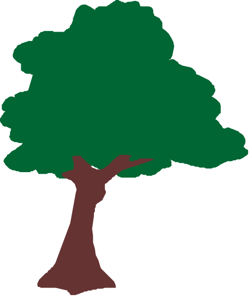 The image shows a simple line drawing of an evergreen tree with green leaves against a black background on what appears to be a flagpole-like structure in front of it.