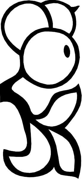The image shows a black and white cartoon of an animal with large ears standing on its hind legs next to what appears to be a plant in front of it.
