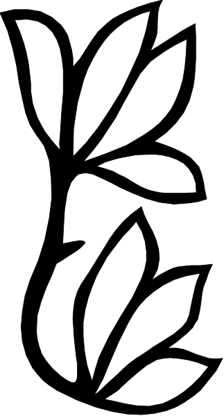 The image shows a black and white graphic with two stylized leaf designs on either side of what appears to be an abstract pattern in between them.