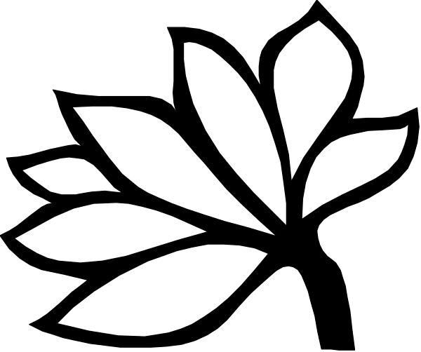 The black and white silhouette of a leaf with five points on it against an unseen background.