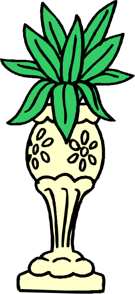 The image shows a stylized pineapple with green leaves on top of it inside what appears to be an urn-like container against a black background. There is no text present in this clipart. It's simple and straightforward, focusing solely on these two objects without any additional context or elements within the frame provided by the image itself. The style seems minimalistic with solid colors for both the pineapple and its base/container.
