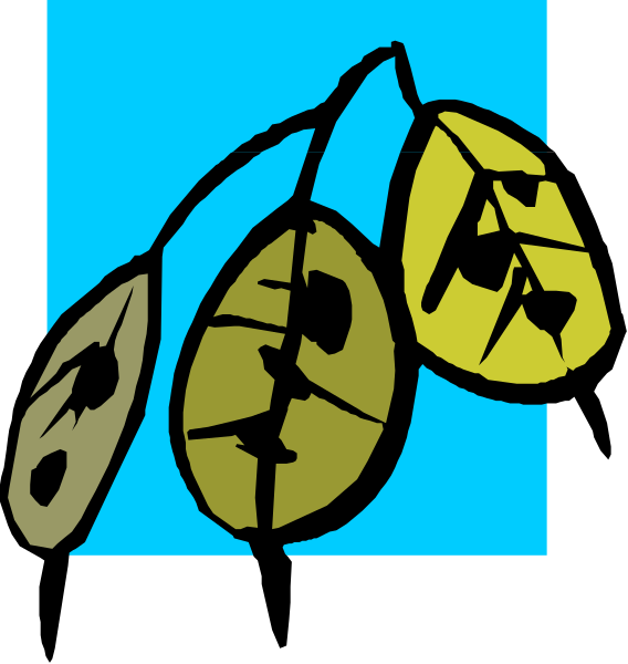 The image shows a blue sky background with two leaves on either side of an illustration that resembles a plant leaf in yellow coloring against a white square border at top left corner; there is no text present within this clip-art piece.