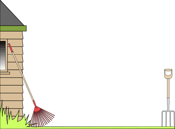 The image shows a cartoon depiction of an outdoor scene with two shovels digging into what appears to be dirt on either side of a small gap in front of them; there is no visible ground surface, suggesting that this could represent excavation work or perhaps some kind of game scenario where the goal might involve collecting items.