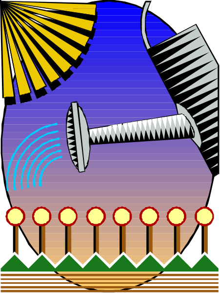 The image depicts a cartoon illustration of an umbrella with lightning bolts emanating from it at nighttime against a dark sky background; there is also a candlelit scene in front featuring candles, flags on poles and what appears to be fireworks or explosions around them.