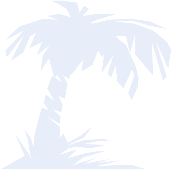 The black silhouette of a palm tree on top of another smaller palm tree with leaves partially obscured by darkness against an all-black background.