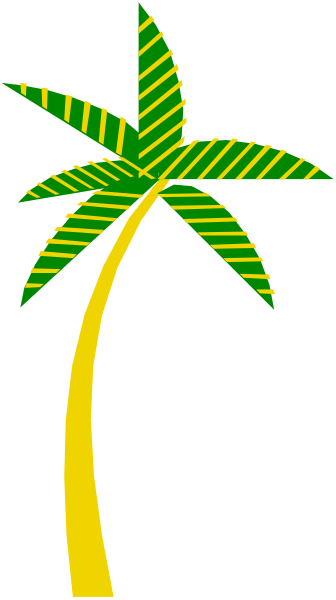 The image shows a palm tree with green leaves on it against a black background.