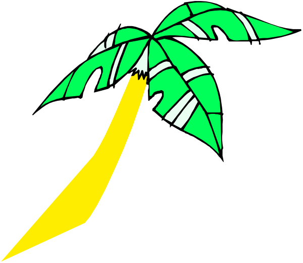The image shows a black background with two palm trees on either side of an arrow pointing to them from below; there is no text present in this clip-art illustration.