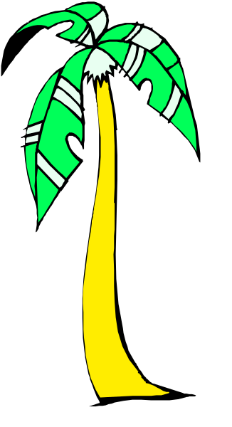 The image shows a palm tree with green leaves against a black background on the left side of an open book that is partially visible in portrait orientation.