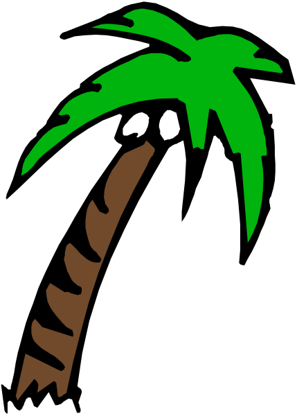 The image shows a cartoon palm tree with green leaves against a black background on top of what appears to be an animal's head that is brown in color.