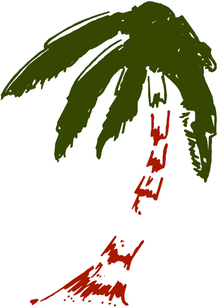 The image shows a palm tree with red leaves on it against a black background.