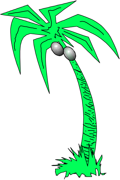 The image shows a cartoon palm tree with green leaves against a black background.
