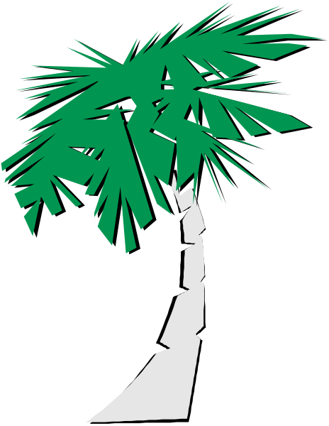 The image shows a palm tree with green leaves against a black background on top of what appears to be an island-shaped object in white coloring.