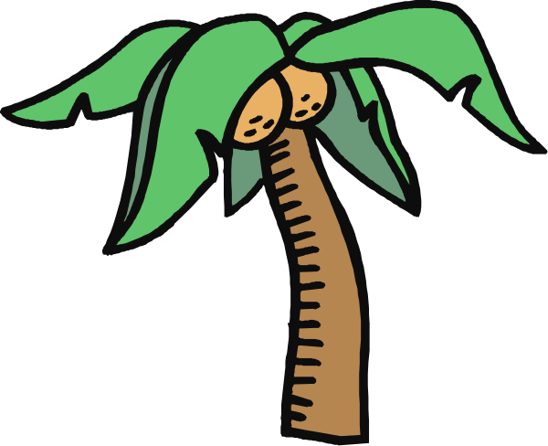 The image shows a cartoon palm tree with two coconuts on it against a black background.